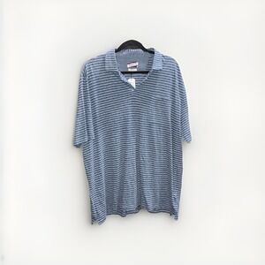 Johnnie O Polo Shirt Size XL Lake Blue White Striped Linen Cotton Blend Brewster